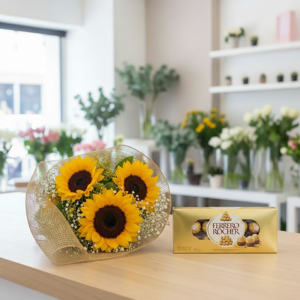 Buqu� Tradicional  Girassol e Chocolate